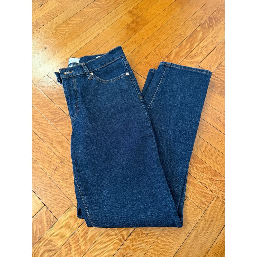 FRAME Denim "The Borrowed" Dark Denim Jeans Straight Leg High Rise Zip - Size 26